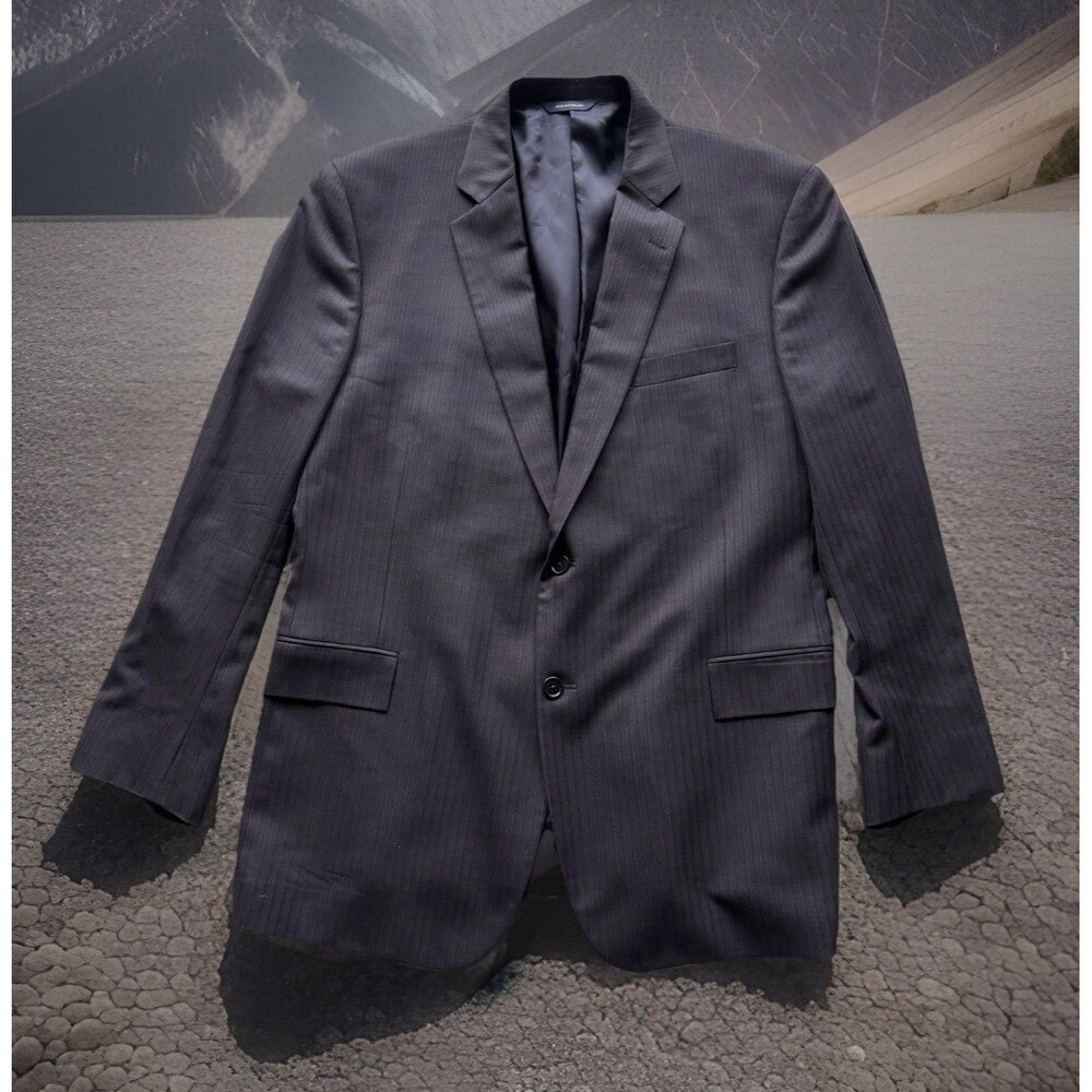 Brooks Brothers 1818 Men 46R Blazer 100% Wool Herringbone Pinstripe Charcoal